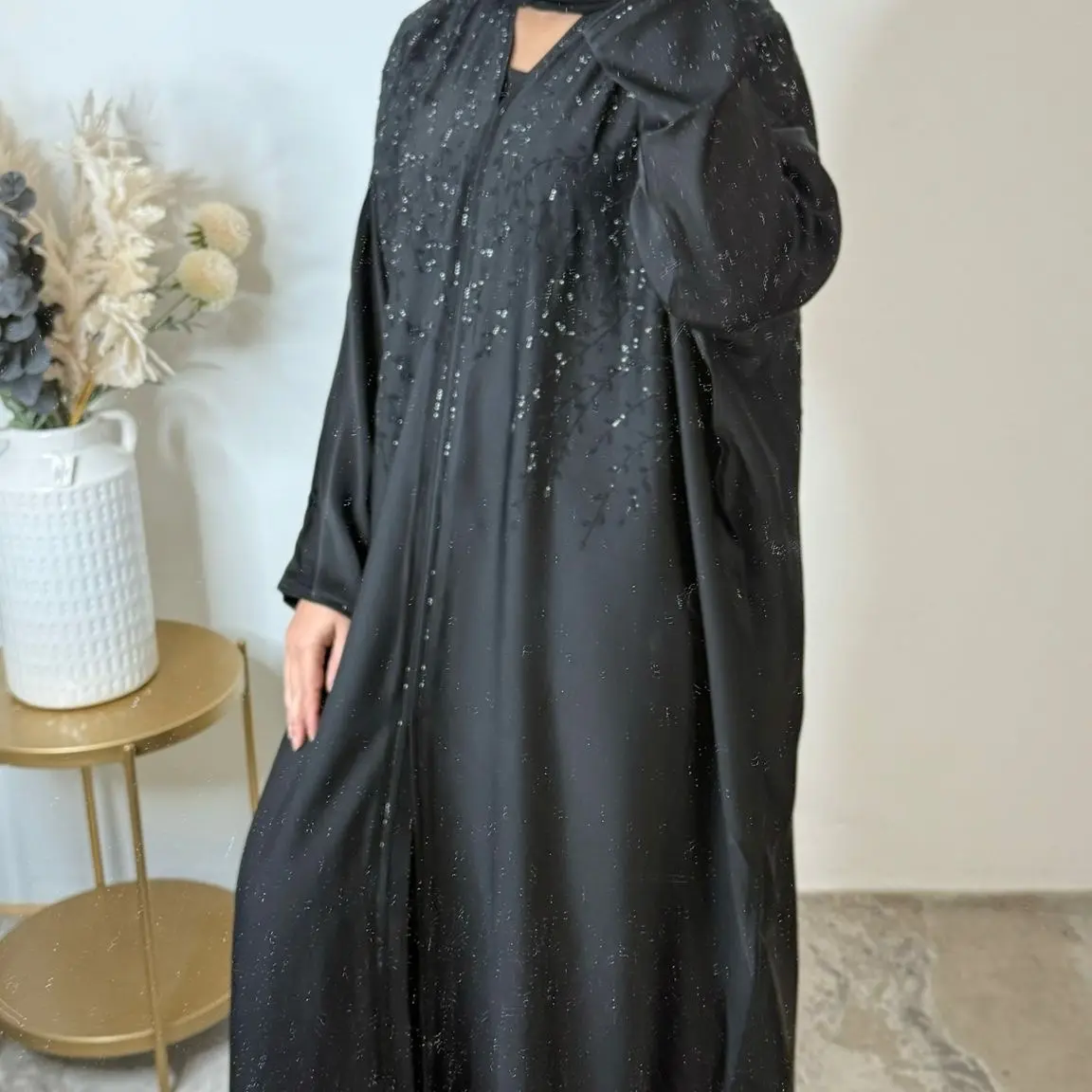Iyla Abaya Set - Women's Sequenced Abaya and Scarf - Fashionable and Stylish Party Wear