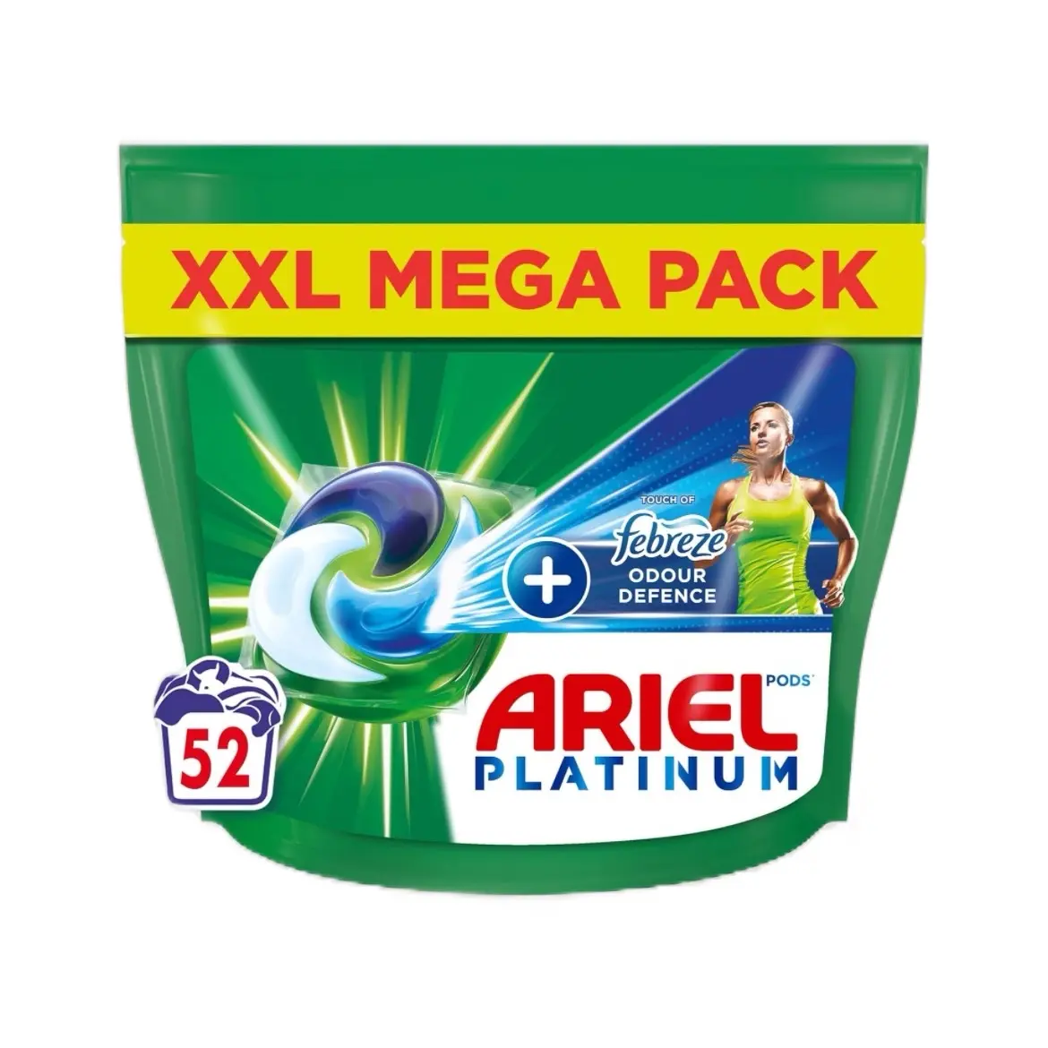 Ariel Platinum PODS Laundry Detergent Capsules - 52 Washes, Touch Of Febreze Odour Defence, Extra Stain & Odour Removal - Household capsule