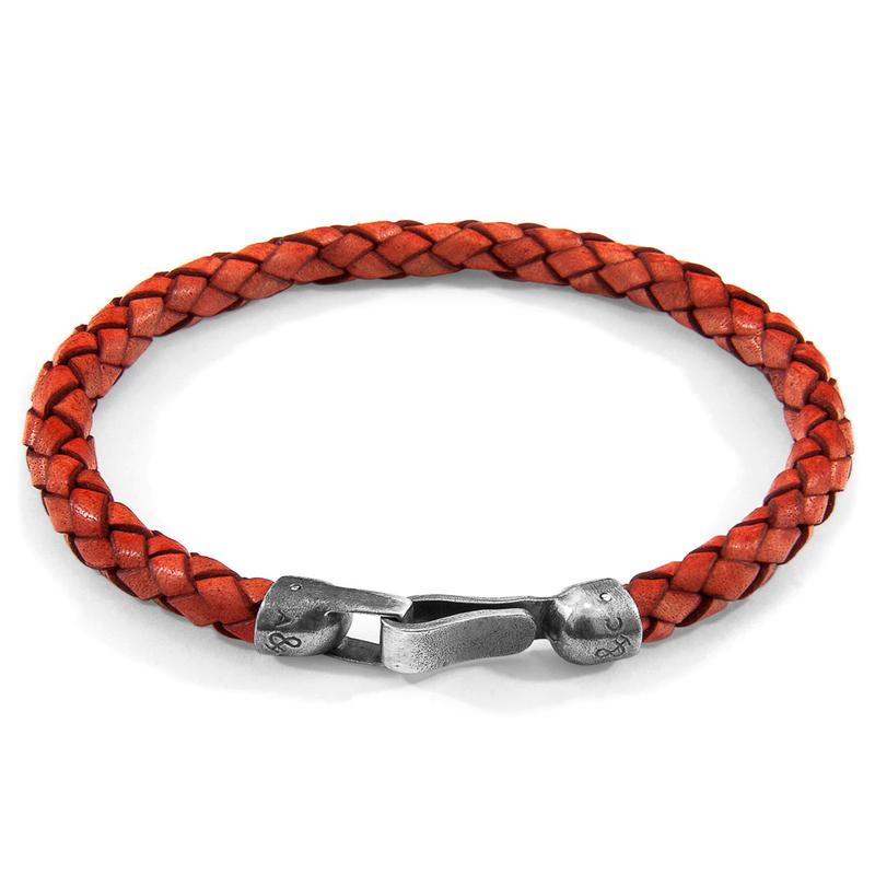 Amber Red Skye Silver and Braided Leather Bracelet 0