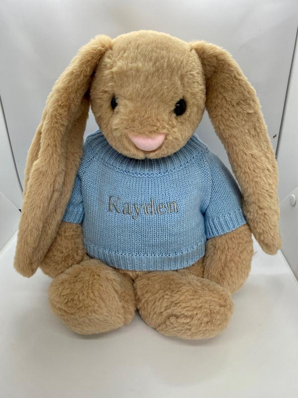 Sensory Hugs. Weighted Relaxing Brown Rabbit 35cm 4lb with or without personalised jumper 4