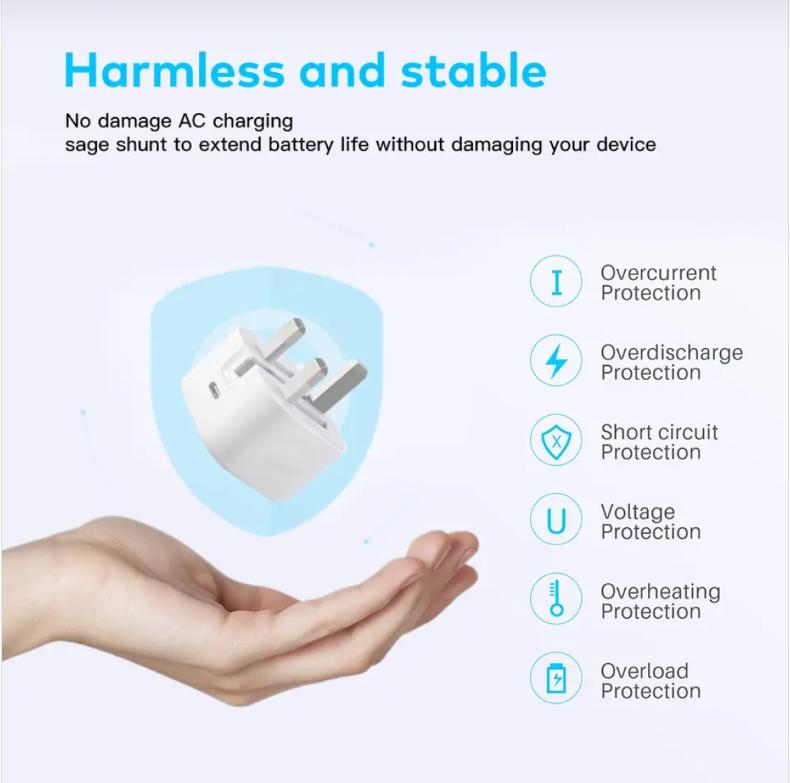 20W USB-C Fast Charging Travel Charger with Foldable UK Plug for Smartphone and Electronic Devices - Portable and Efficient - Adapter Android Cable Cellphone Mobile Folding Android Cable Cellphone Mobile Folding 4