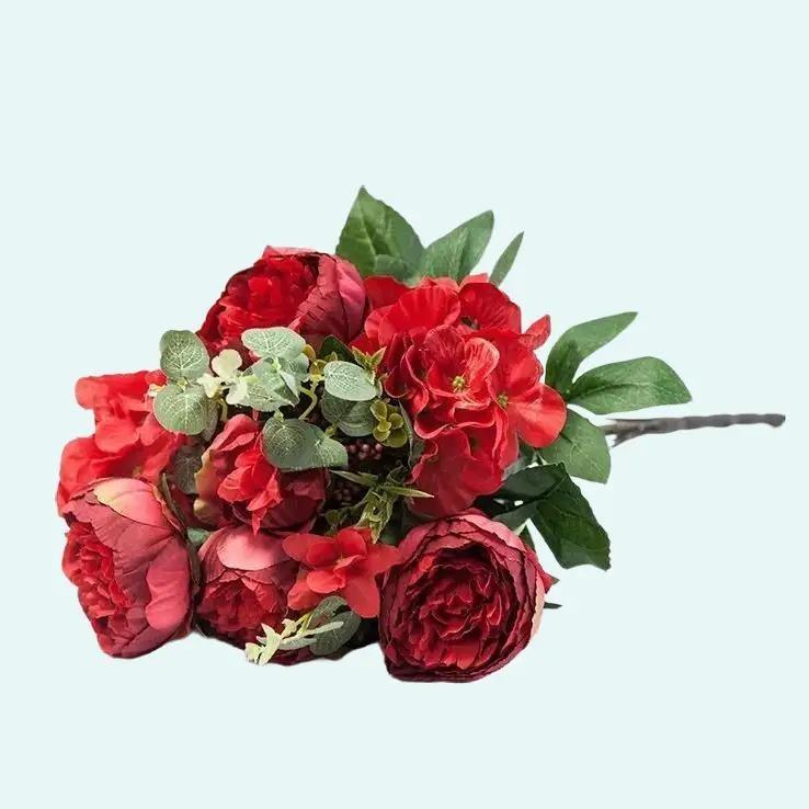 Artificial Silk Peony Flower Bouquet - Decorative Fruit - No. 4 - Ornaments and Plants for Home - Red Chrysanthemum Flowers 3