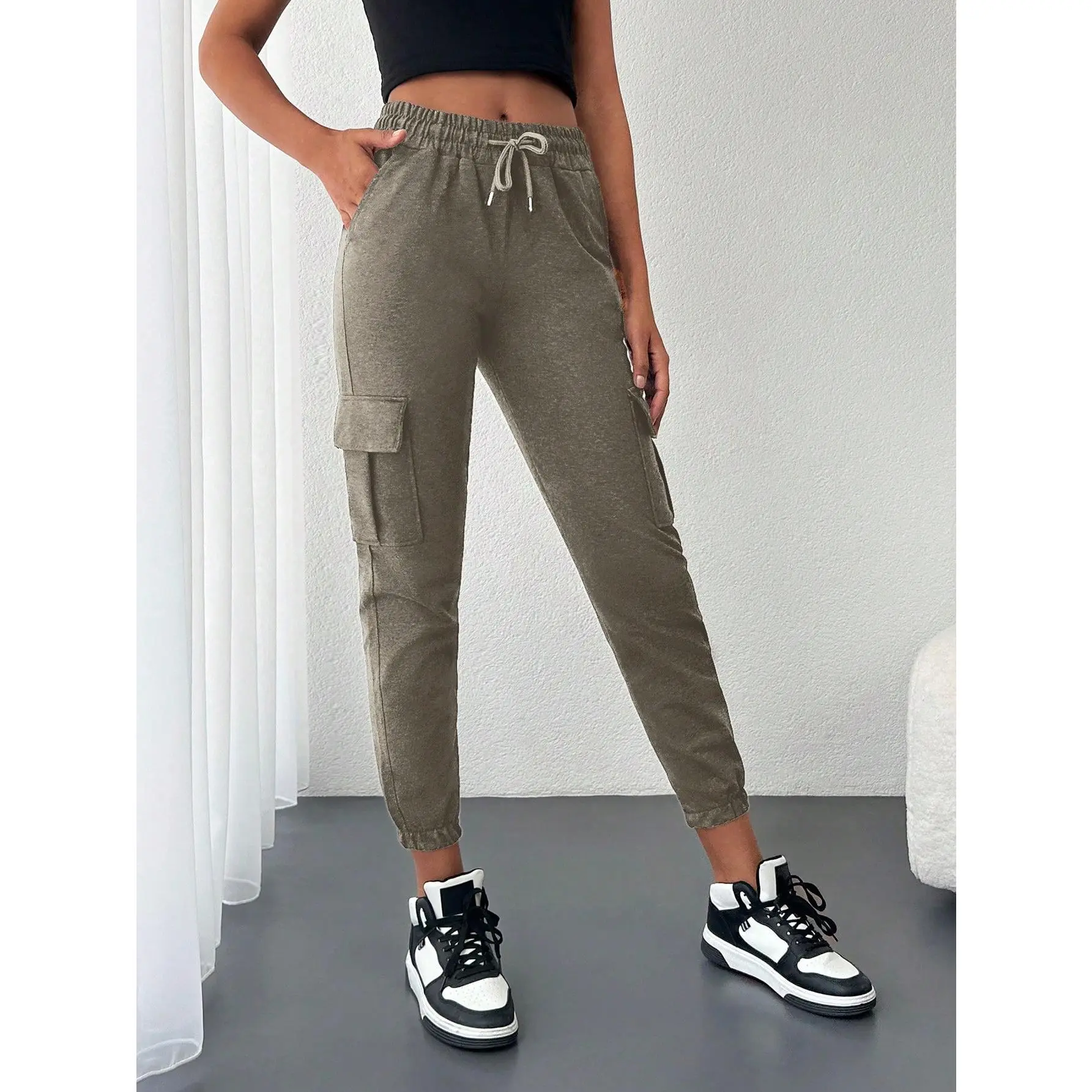Women's BottomsFlap Pocket Side Drawstring Waist Joggers[S12] jogger