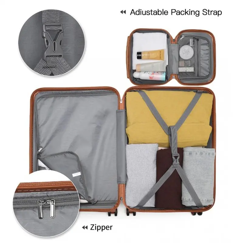 [MissLulu Bags] Sculpted Horizontal Design ABS  20''/24''/28'' Suitcase  with TSA Lock and 12'' Vanity Case - Denim Blue and Brown 8