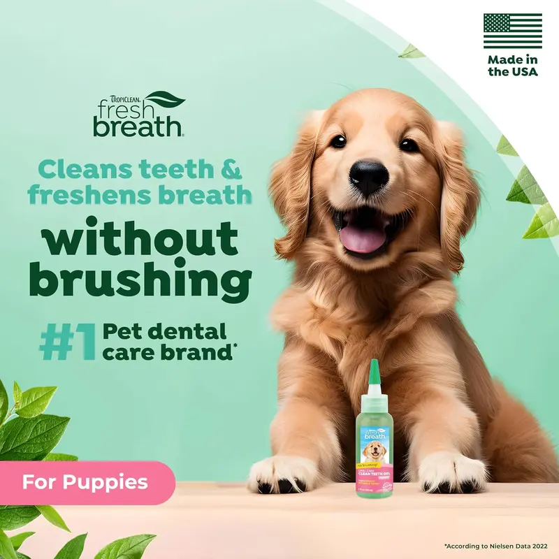 TropiClean Fresh Breath Puppy Teeth Cleaning Gel - No Brushing Dental Care - Breath Freshener Oral Care - Complete Puppy Teeth Cleaning Solution - Helps Remove Plaque & Tartar, For Puppies, 59ml 1