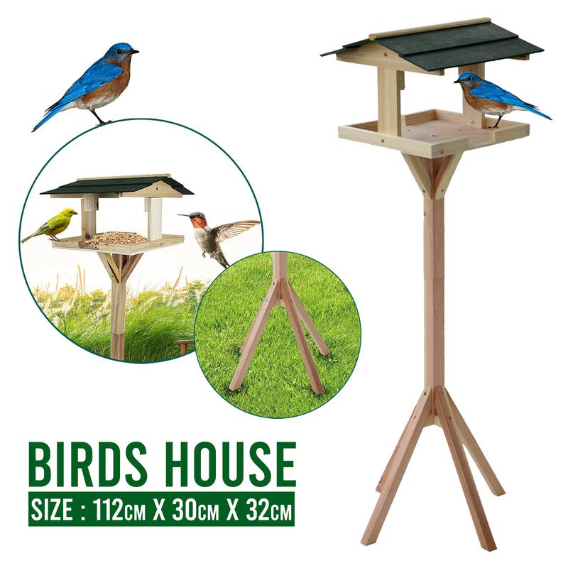 Crystals Traditional Wooden Bird Table Garden Birds Feeder Feeding Station Free Standing 6