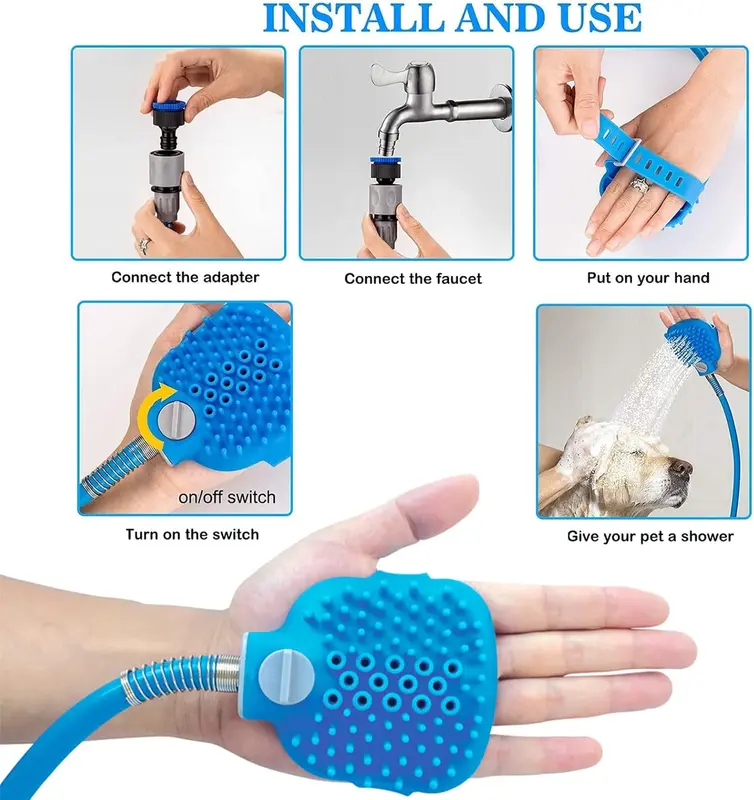 XUBX Dog Shower Sprayer, Dog Bath Brush, 2 in 1 Sprayer and Scrubber Tool, Indoor/Outdoor Dog Bathing Massage Brush, Pet Brush Shower Hand-held Bathing Tool for Large Medium Small Dogs Cats 3