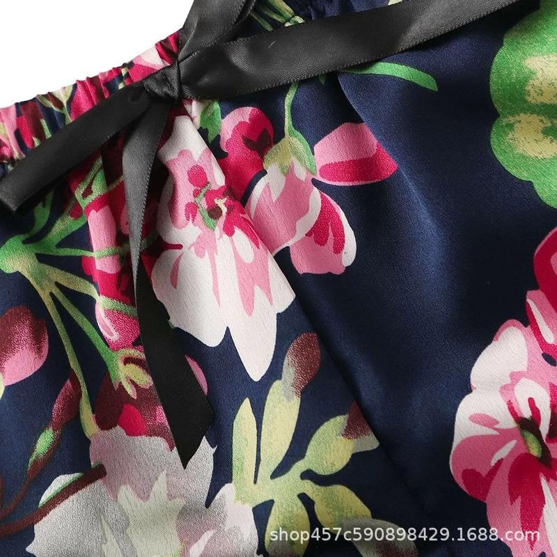 Product Introduction of Underwear and sleepwear two-piece set, simulated silk charm suspender shorts, satin sexy and erotic home clothes 3