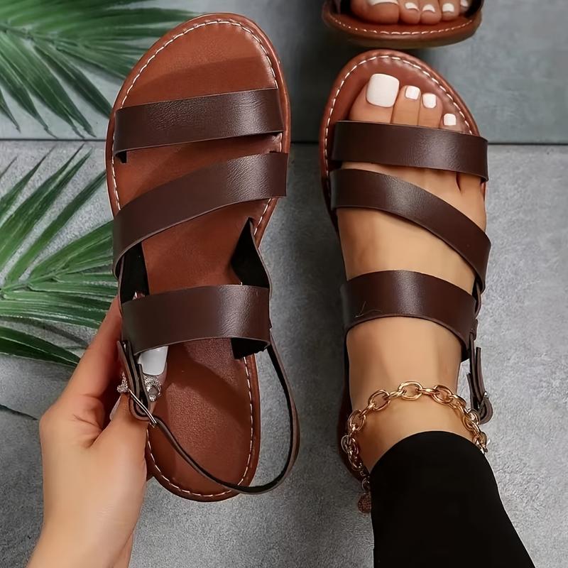 Product Introduction of Stylish Women's Roman Flat Sandals - Comfortable Solid Color Open Round Toe Ankle Strap Shoes with Adjustable Buckle, Perfect for Casual Beach, Summer, Vacation, and Outdoor Activities 0
