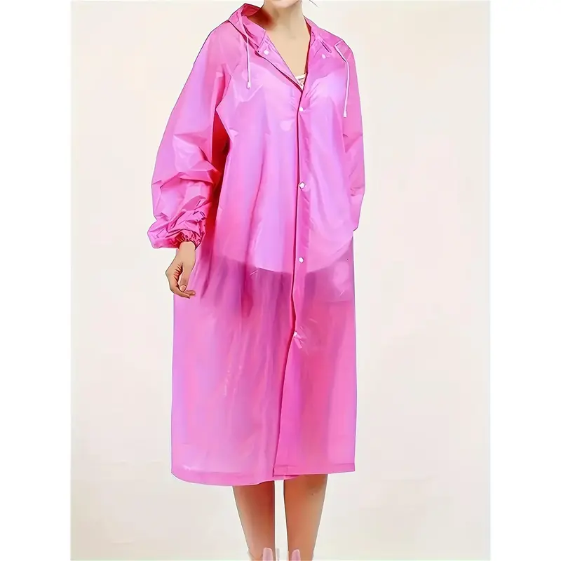 Unisex Solid Hooded Long EVA Raincoat With Long Sleeve And Button Up Placket, Waterproof And Versatile Jacket Suitable For Hiking And Outdoors Activities 5