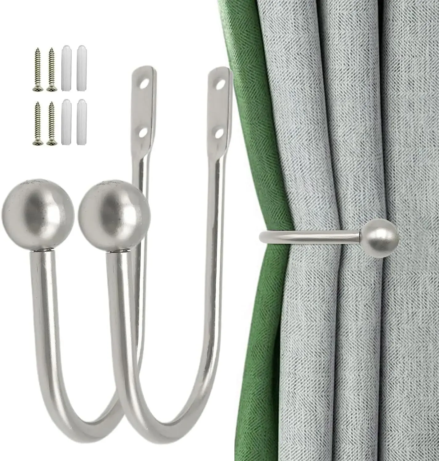 Metal Curtain Holdbacks for Fixed or Hanging Curtains - 2 Pcs Drapery Tie Backs, Wall Mounted Window Curtain Holder Hooks