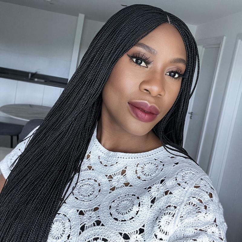 Micro Box Braided Wig - Micro Braids Wig - Braided Wigs for Women - #1b 8