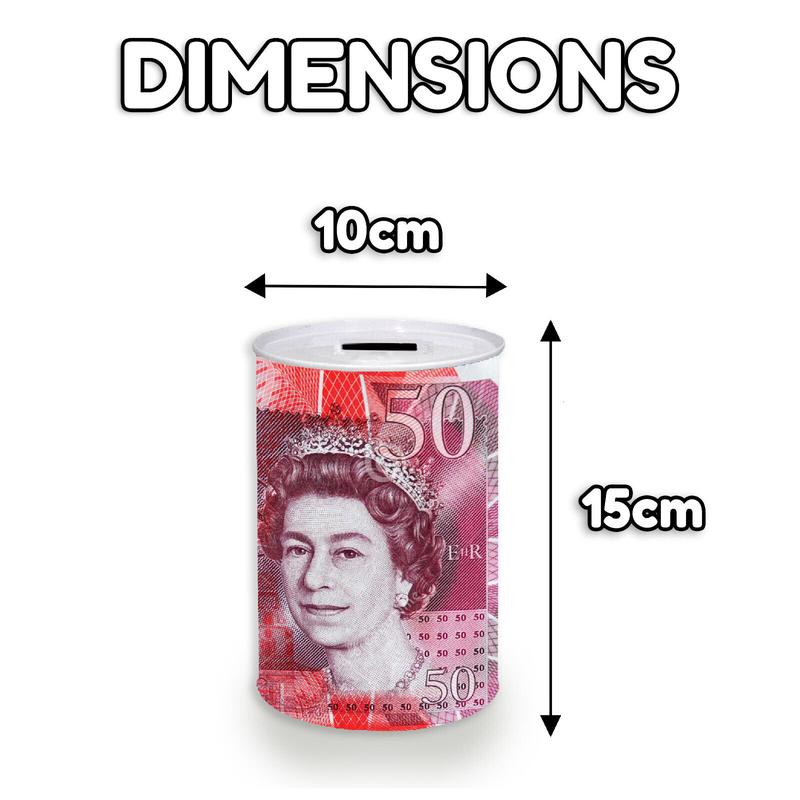 Money Box Tin £5 £10 £20 £50 Pound Note Kid Saving Cash Piggy Bank Box Decore Gift Light Security Ornaments 5