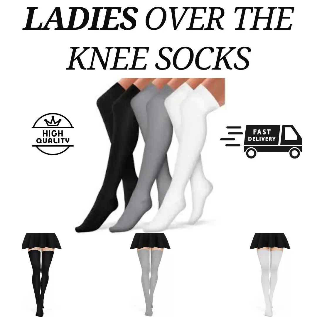 Ladies Plain Over the Knee Socks Soft Stretch Thigh High School Socks One Size Womenswear