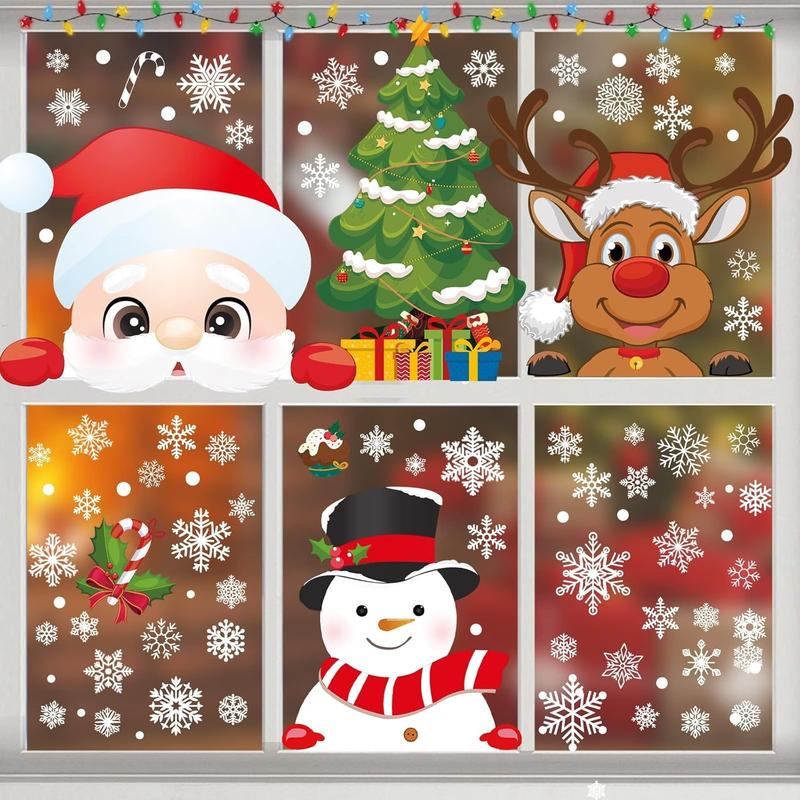 385 Pcs Christmas Window Stickers - Double-Sided Xmas Decorations for Office and Home - Ornaments, Banners Ornaments Gift Glass Room Candle Set decoration Wood Wooden 3