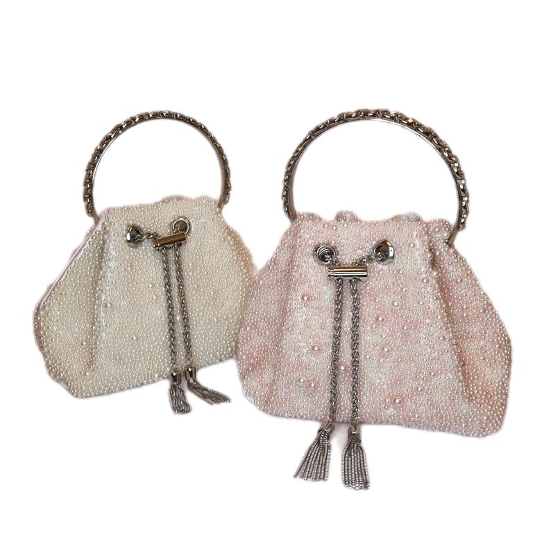 Ivory Pink Pearl Luxury Bon Bon Crystal Diamond Top Handle Tassel Chain Embellished Evening Clutch Bag for Women odourless elegant fashion bags 1