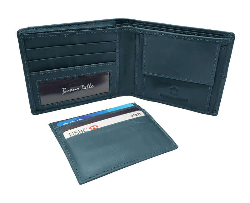 Men's Designer Buono Pelle Quality Leather Wallet Credit Card Coin Purse 2