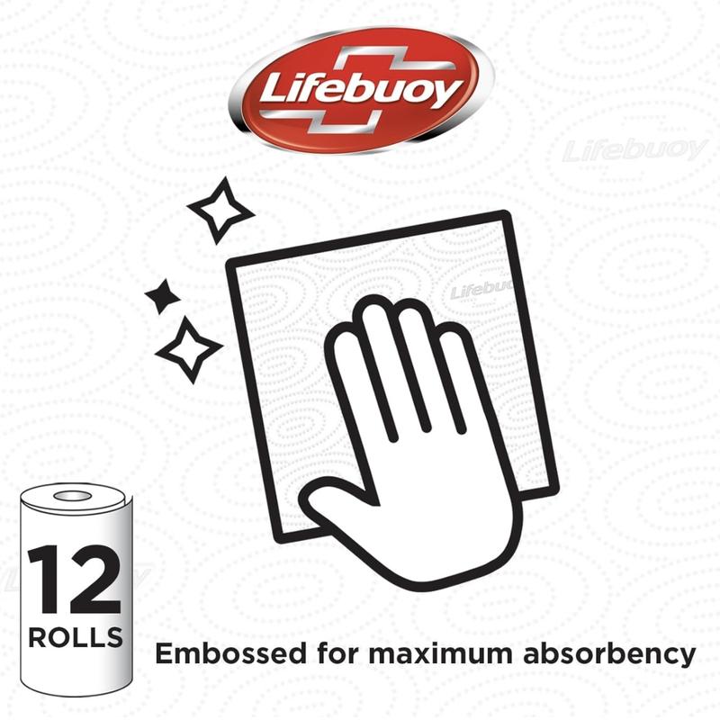 24 x Lifebuoy Super Strong Kitchen Roll - 100 Sheets (Per Roll)(2,400 SHEETS) - 6 Packs of 4 Rolls - 3PLY Layer Embossed Sheets for Absorbency - Strong & Durable - Cleaning Wipes 3