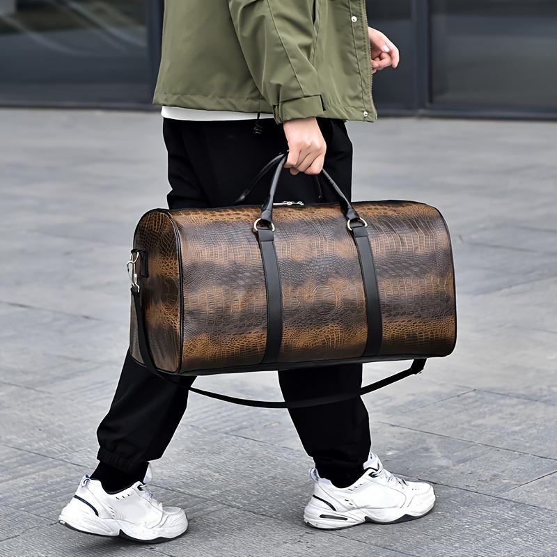 Large Capacity Travel Bag, Unisex Crocodile Pattern Luggage Bag, Retro Versatile Vacation Bag, Gift Duffel Bag 5