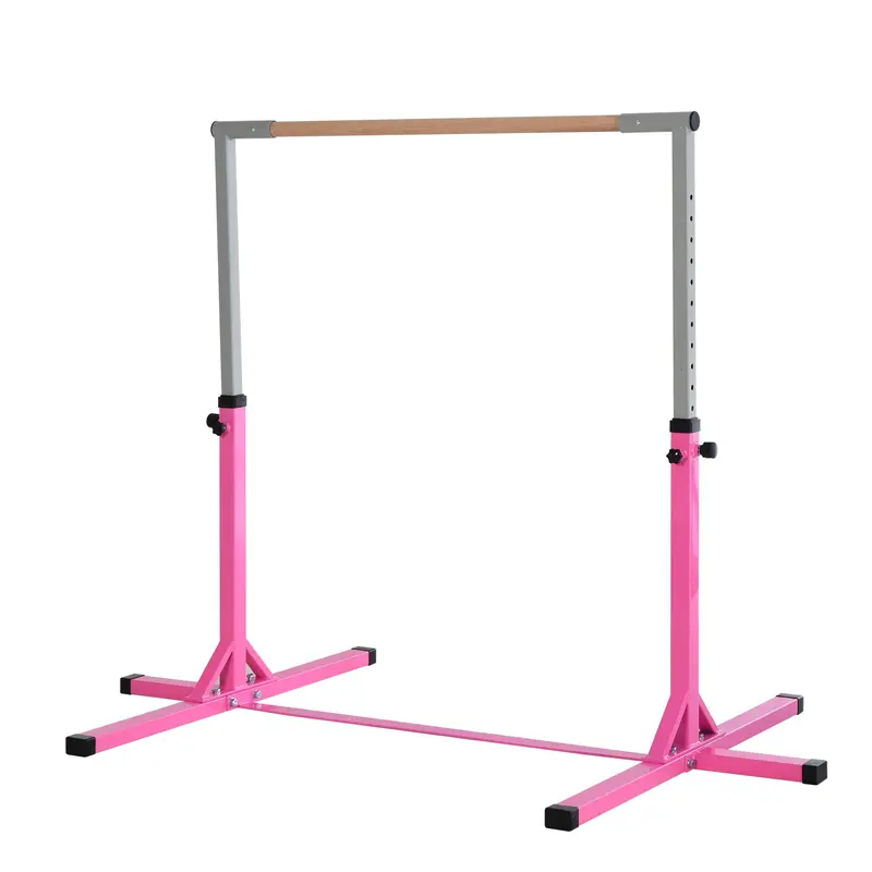 Steel Frame Adjustable Horizonal Gymnastics Bar for Kids Pink 0