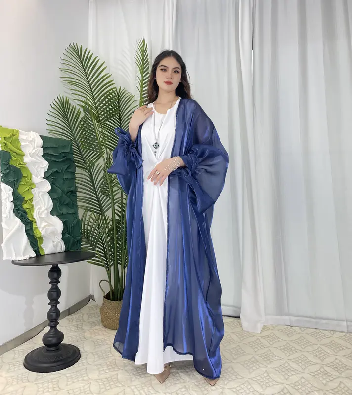 Open abaya Organza Abaya, Shiny Silk Abaya Muslim Long Women Dress 4