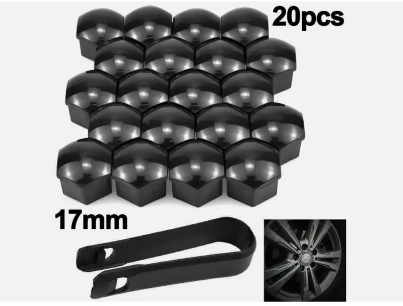 17mm Gloss Black Car Wheel Nut Caps Bolt Covers FOR Audi VW Vauxhall Bmw-20Pcs 0