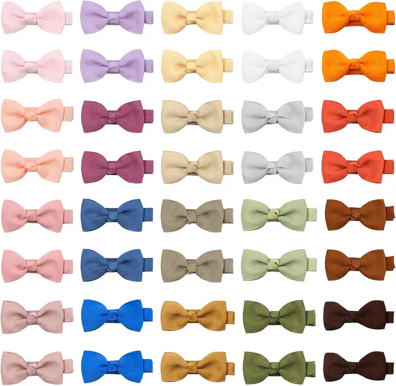 40 Pcs Small Size 2 Inch Baby Hair Clips Baby Hair Bows Craft Bows Ribbon Bows with Full Ribbon Covered Hair Bow Clips for Baby Fine Hair childrens  bows 2