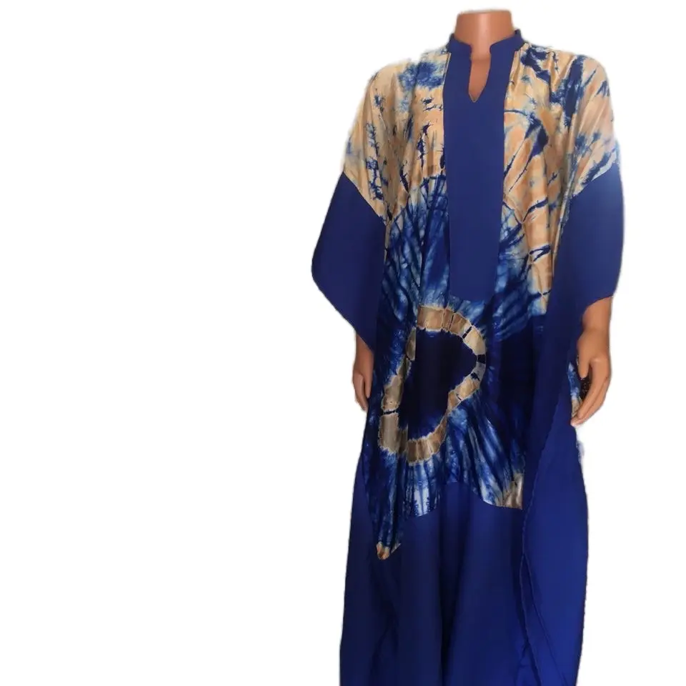 Adire + Crepe Combo Boubou with Scarf for Women up to Size 24