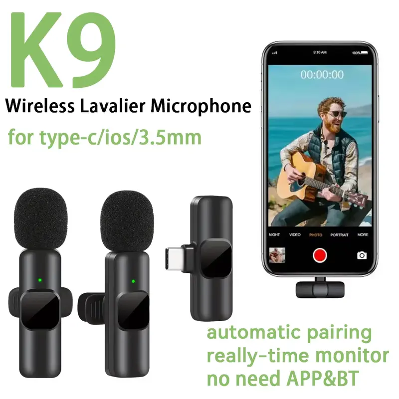 K9 Charging Model Portable Mini Wireless Tie Microphone Lavalier Mic For Apple iPhone ios Android 3.5mm Mobile Cell Phone Interview Recording tiktok  microphone 1