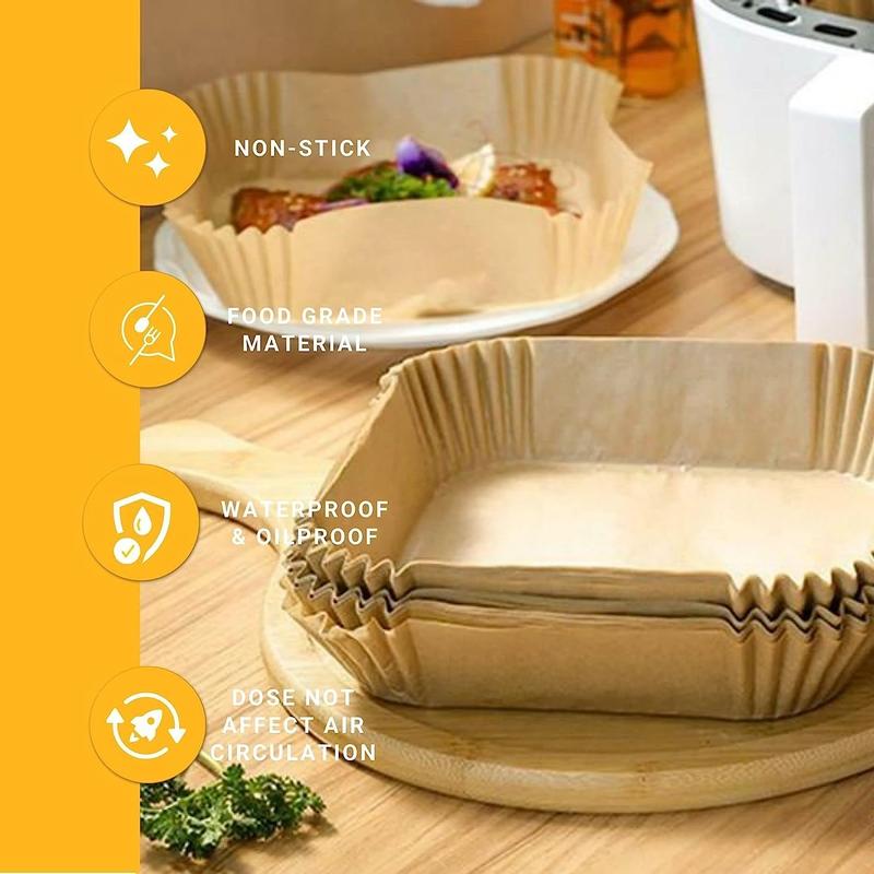 Air Fryer Liners Square 6.3 inch (16 cm) Multipurpose Grease, Water and Oil-Proof Non-Stick Disposable Paper Liners for Air Fryer Microwave Oven Steamer 1