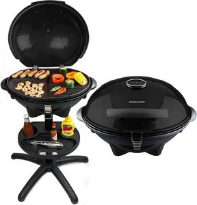Andrew James BBQ Electric Grill Barbecue with 5 Temperature Settings Grey | Thermostat | Indoor & Outdoor Party | Removable Drip Tray & Condiment Stand | Healthy Grilling | Non-Stick Cooking Surface