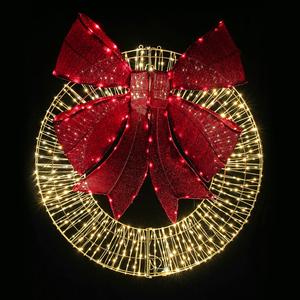 3ft (92cm) Large Light Up Christmas Wreath with 30" Bow Metal Hanging Home Door Wall Decoration 684 Warm White Micro LED Lights Xmas Decorations for Indoor Outdoor