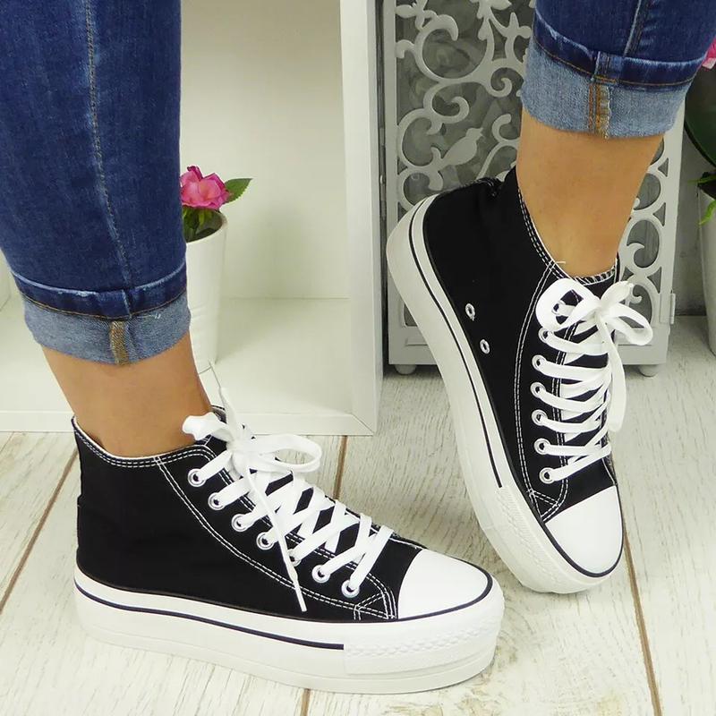 L-169 Womens Lace Up Canvas Pumps Sneakers Casual Trainers Shoes 3