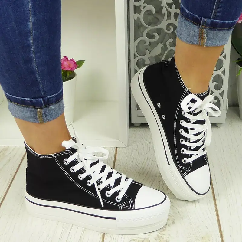 L-169 Womens Lace Up Canvas Pumps Sneakers Casual Trainers Shoes 3