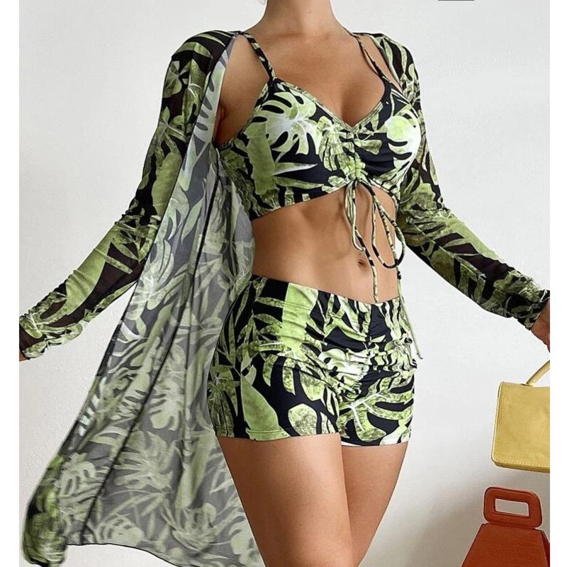 Summer Print Swimsuits Tankini Sets Female Swimwear Push Up For Beach Wear Three-Piece Bathing Suits Pool Women's Swimming Suit 1