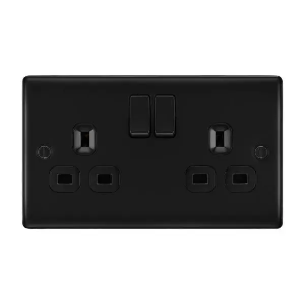 BG Nexus Metal NFB22B -MATT SATIN BLACK DOUBLE SOCKET, DECROTIVE, METAL, SOCKET, CURVED, SLIM, DESIGNER, SLEEK, HOUSE, MODERN, NEW, DOMESTIC, COMMERCIAL, FAST FREE SHIPPING