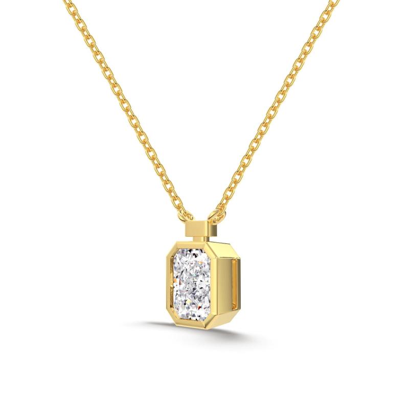 Gold Rectangular Pendant Necklace with Zirconia Stone - 925 Silver 1
