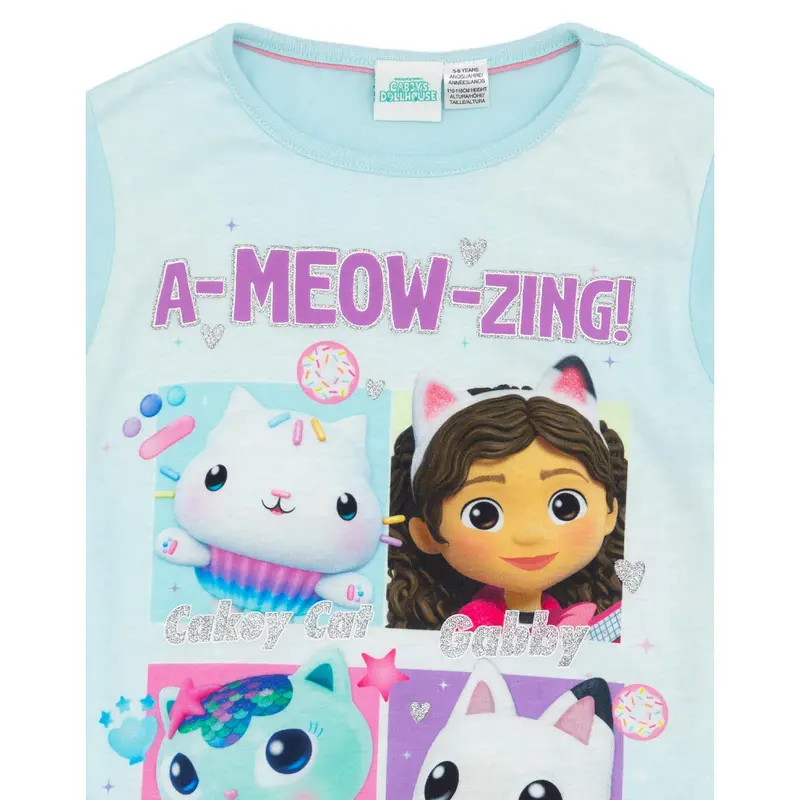 Vanilla Underground x Gabby's Dollhouse Girls Blue A-Meow-Zing! Text And Characters Short Sleeve Short Leg Pyjama Set 3