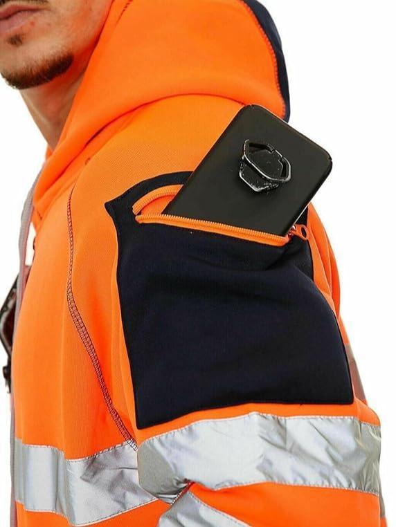Hi Viz Reflective Fleece Hoodie for Men with 3 Secure Zipper Pockets – Lightweight Waterproof Pullover with Adjustable Hood, Breathable Fabric, and Stylish Design for Outdoor Wear, Casual Outings, and Night Visibility 3