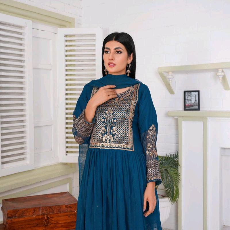 3 Piece Embroidered Chiffon Frock by Pehnawa Fashion | PD-1500-3 | Womens Party Wear 2