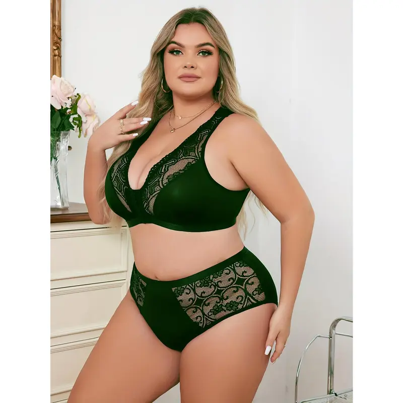 [Sexy Lace] Plus Size Underwear Set - Sexy Lace Patchwork - Women's 6