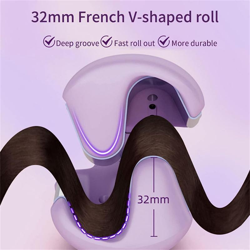 French wave curling iron,romantic French egg roll curling iron, water rippleegg roll 32MM French V-shaped curling iron, 4-speed temperature adjustment, fast heatingadjustable temperature, suitable for any hairstylehair type Comfort 3