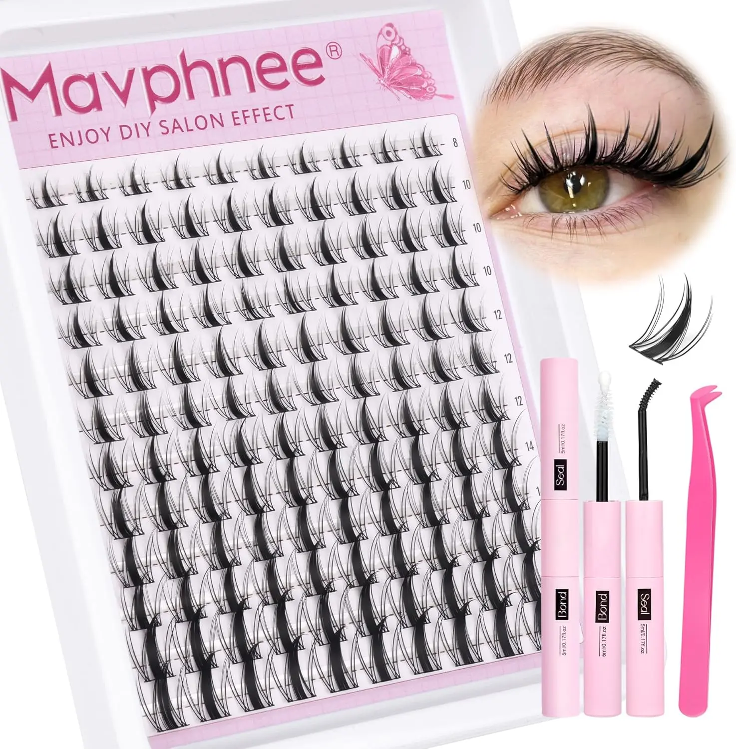 Manga Lash Clusters Kit Spiky Cluster Eyelash Extensions Kit Anime Lashes Individuals Dramatic Lash Extensions Kit DIY at Home 8-16MM Cluster Lashes Kit with Bond and Seal Waterproof and Tweezers Makeup Cosmetic