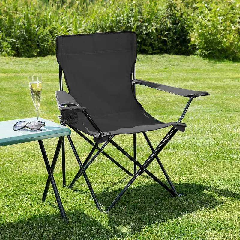 Black Camping Chair Lightweight Folding Cup Holder Carry Bag 100kg Capacity 1