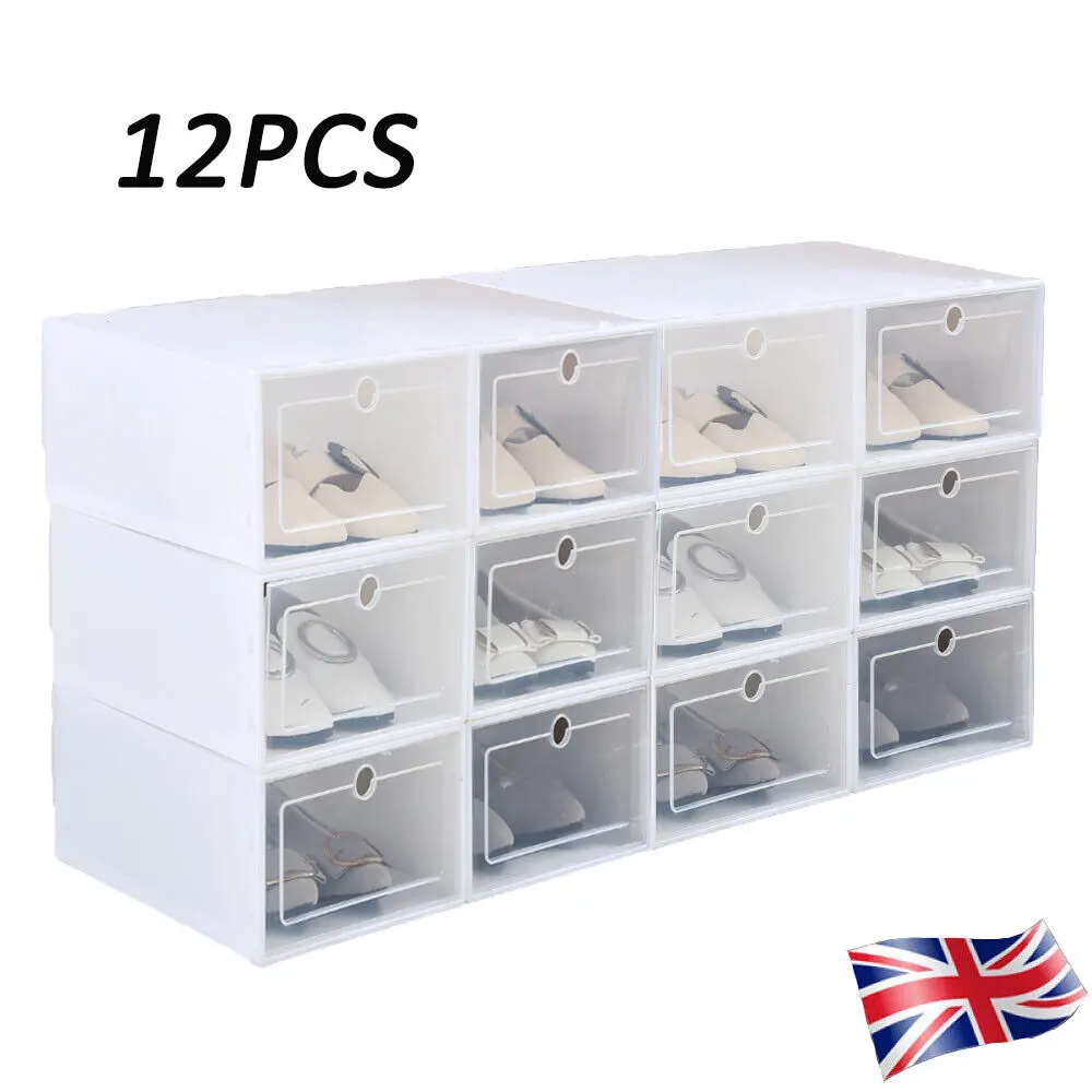 (2-3 days Arriverd) 12pcs Plastic Shoe Storage Boxes Drawer Stackable Foldable Durable Organiser