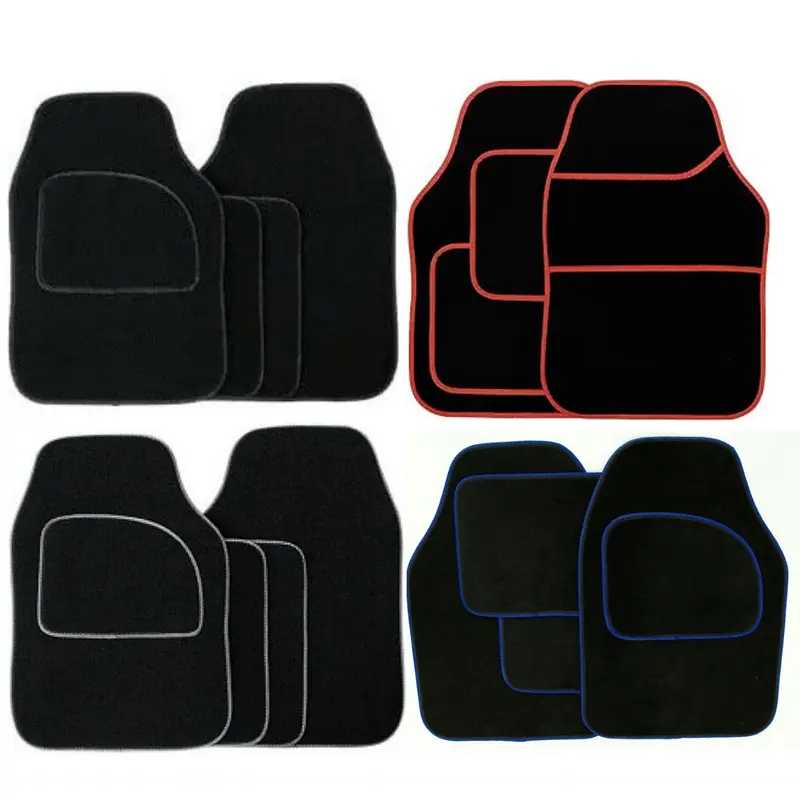 4PCS HEAVY DUTY UNIVERSAL BLACK CARPET & RUBBER MAT SET NON SLIP MATS 0