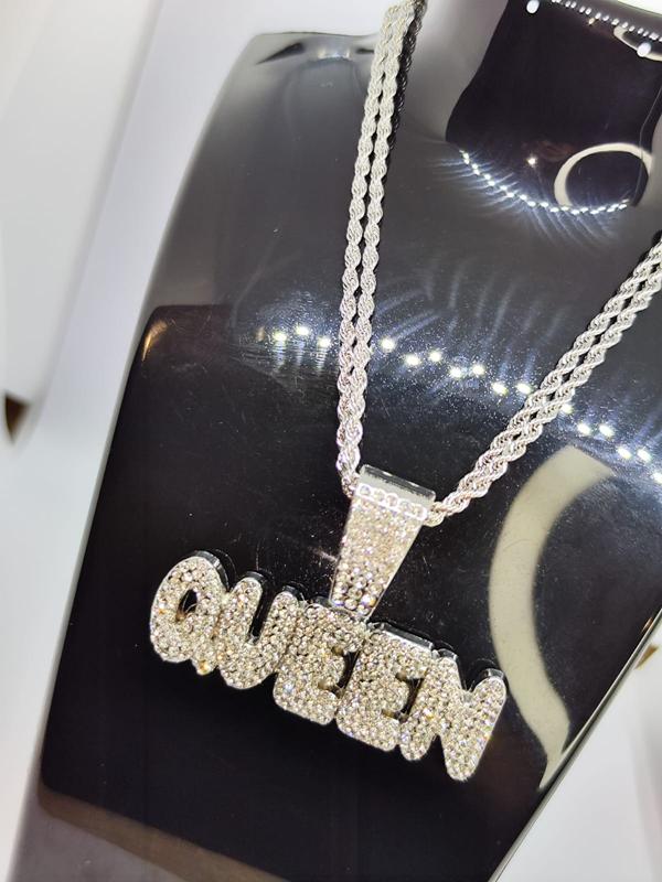 Brand New Iced Out QUEEN Pendant and Chain 5