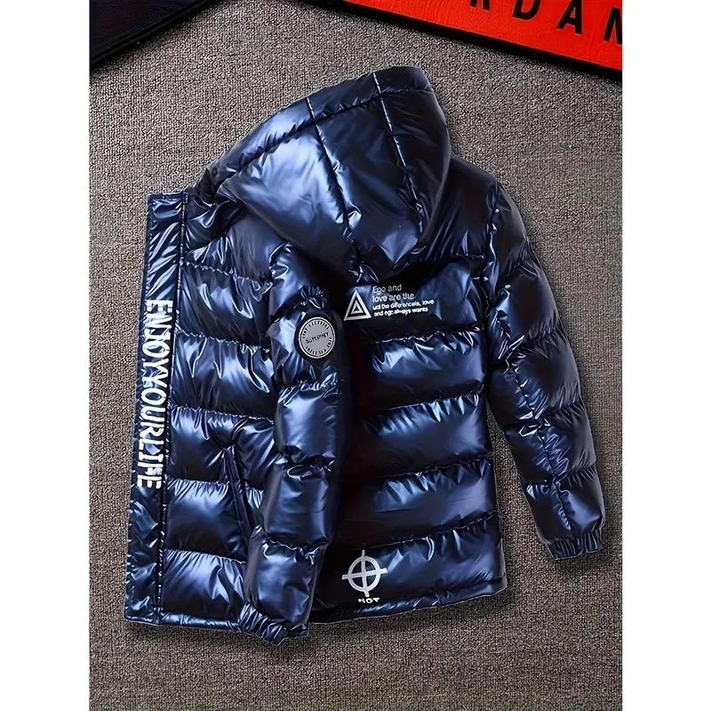 Boys' winter coat Medium and large children's down cotton padded warm cotton-padded jacket children's hooded padded jacket bright face wash in coat 1