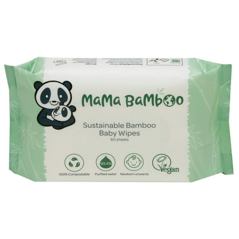 Mama Bamboo Sustainable Baby Wipes (Available as Single Pack or Pack of 12) 1
