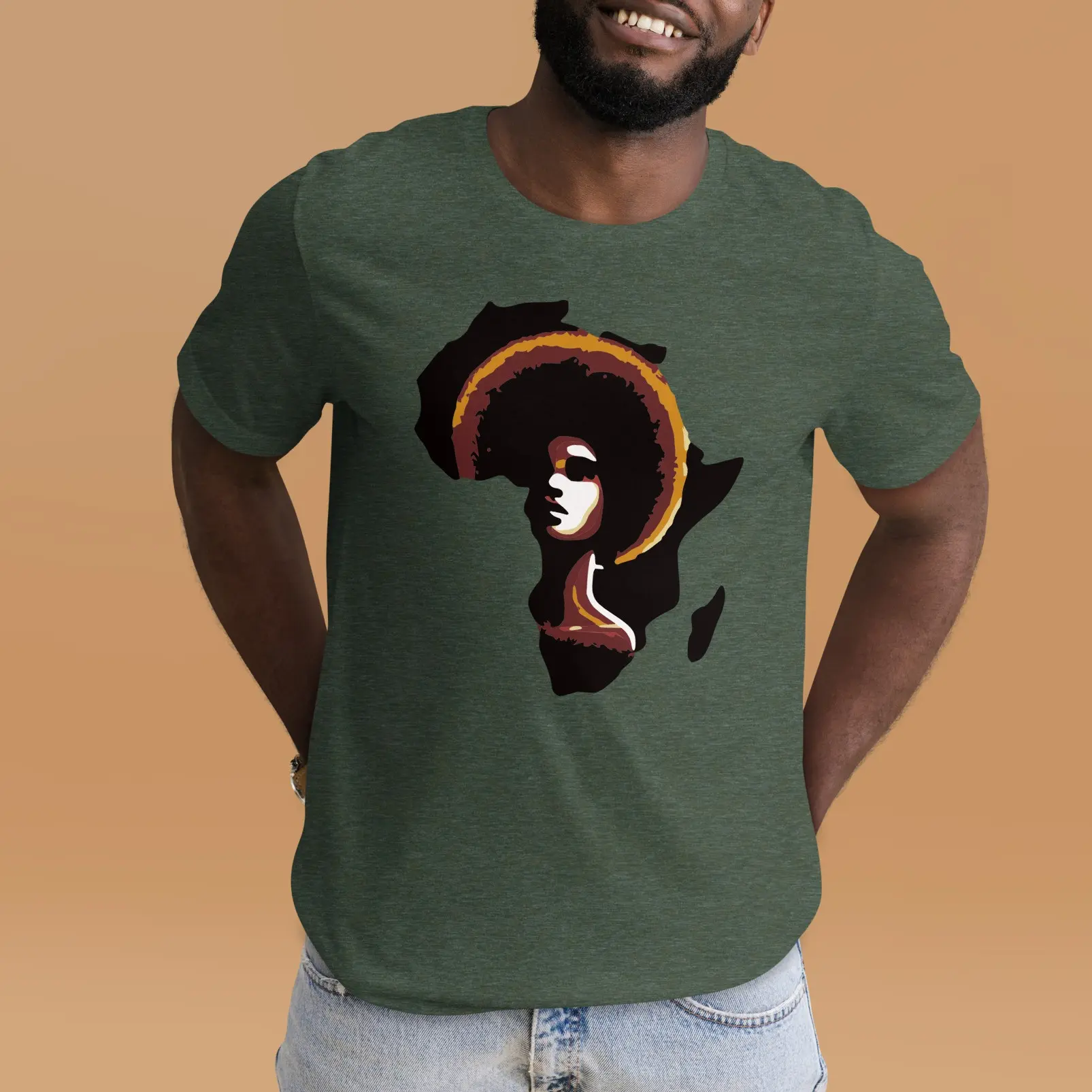 African in an Afro Map Tee, Africa Graphic T-Shirt, Unisex Tshirt, Wanderlust Travel Shirt, Cultural Clothing, Ethnic Fashion Apparel